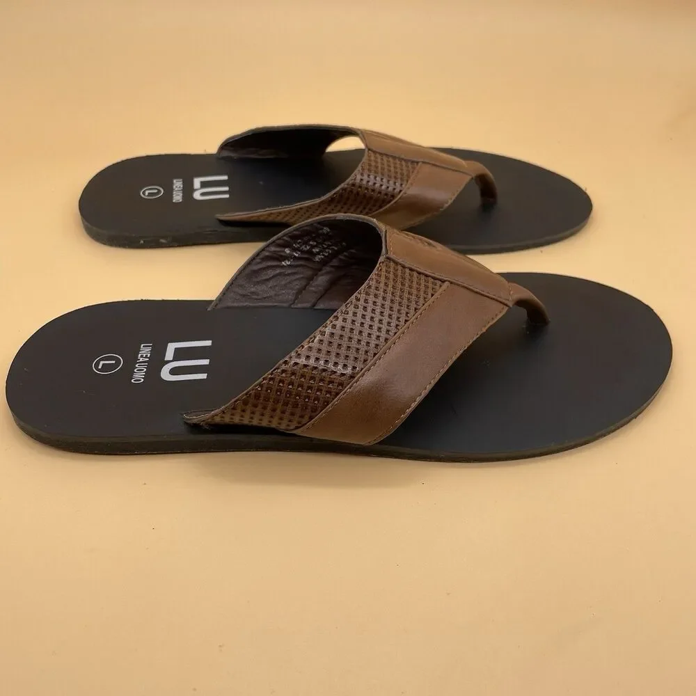 Linea Uomo Danton Leather Flip-Flops / Sandals Men's Size Large Brown Black